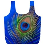 Blue Peacock Feather Full Print Recycle Bag (XXXL) Front