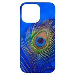 Blue Peacock Feather iPhone 14 Pro Max Black UV Print Case