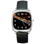 Highway Night Lighthouse Car Fast Square Metal Watch Front