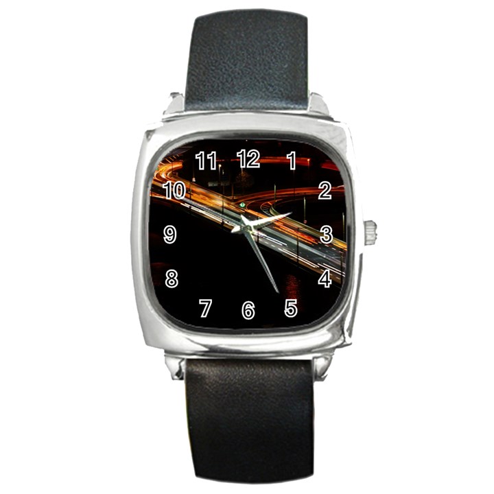 Highway Night Lighthouse Car Fast Square Metal Watch