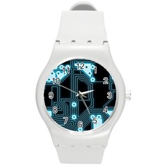 A Completely Seamless Background Design Circuitry Round Plastic Sport Watch (m) by Amaryn4rt