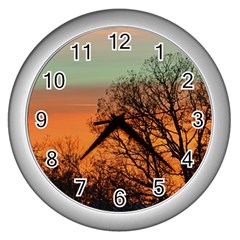 Twilight Sunset Sky Evening Clouds Wall Clock (silver) by Amaryn4rt