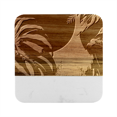 Leaves Foliage Plants Marble Wood Coaster (square) by Ravend