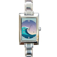 Tsunami Tidal Wave Wave Minimalist Ocean Sea 4 Rectangle Italian Charm Watch by Wegoenart