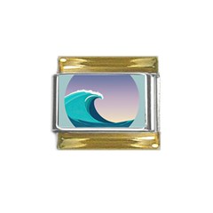 Tsunami Tidal Wave Wave Minimalist Ocean Sea 4 Gold Trim Italian Charm (9mm) by Wegoenart