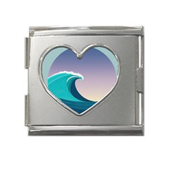 Tsunami Tidal Wave Wave Minimalist Ocean Sea 4 Mega Link Heart Italian Charm (18mm) by Wegoenart