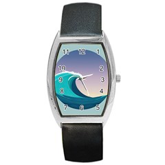 Tsunami Tidal Wave Wave Minimalist Ocean Sea 4 Barrel Style Metal Watch by Wegoenart