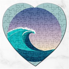 Tsunami Tidal Wave Wave Minimalist Ocean Sea 4 Jigsaw Puzzle (heart) by Wegoenart