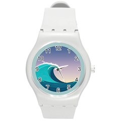 Tsunami Tidal Wave Wave Minimalist Ocean Sea 4 Round Plastic Sport Watch (m) by Wegoenart