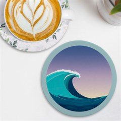 Tsunami Tidal Wave Wave Minimalist Ocean Sea 4 Uv Print Round Tile Coaster by Wegoenart