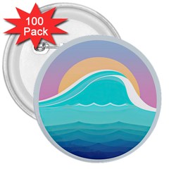 Tsunami Tidal Wave Wave Minimalist Ocean Sea 3  Buttons (100 Pack)  by Wegoenart