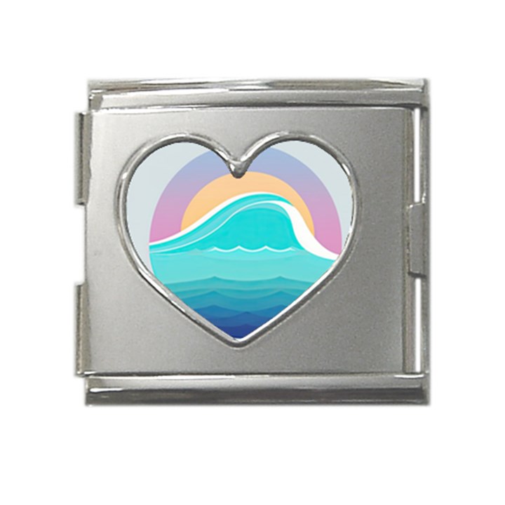 Tsunami Tidal Wave Wave Minimalist Ocean Sea Mega Link Heart Italian Charm (18mm)