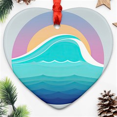 Tsunami Tidal Wave Wave Minimalist Ocean Sea Heart Ornament (two Sides) by Wegoenart