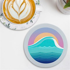 Tsunami Tidal Wave Wave Minimalist Ocean Sea Uv Print Round Tile Coaster by Wegoenart