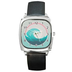 Tidal Wave Ocean Sea Tsunami Wave Minimalist Square Metal Watch by Wegoenart