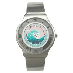 Tidal Wave Ocean Sea Tsunami Wave Minimalist Stainless Steel Watch by Wegoenart