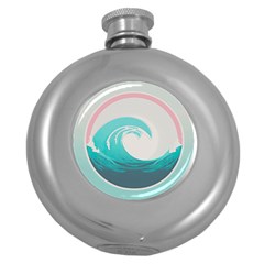 Tidal Wave Ocean Sea Tsunami Wave Minimalist Round Hip Flask (5 Oz) by Wegoenart