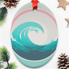 Tidal Wave Ocean Sea Tsunami Wave Minimalist Oval Ornament (two Sides) by Wegoenart