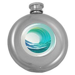 Tsunami Tidal Wave Wave Minimalist Ocean Sea 2 Round Hip Flask (5 Oz) by Wegoenart