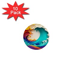 Tsunami Tidal Wave Wave Minimalist Ocean Sea 3 1  Mini Buttons (10 Pack) 