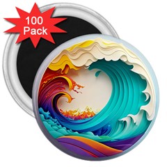 Tsunami Tidal Wave Wave Minimalist Ocean Sea 3 3  Magnets (100 Pack) by Wegoenart