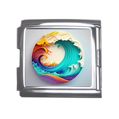 Tsunami Tidal Wave Wave Minimalist Ocean Sea 3 Mega Link Italian Charm (18mm) by Wegoenart