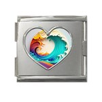 Tsunami Tidal Wave Wave Minimalist Ocean Sea 3 Mega Link Heart Italian Charm (18mm) Front