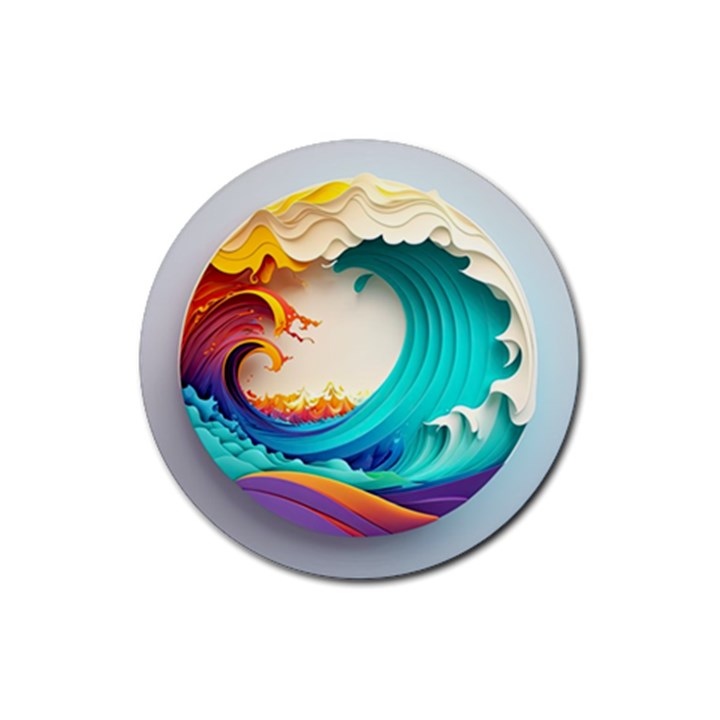 Tsunami Tidal Wave Wave Minimalist Ocean Sea 3 Rubber Coaster (Round)