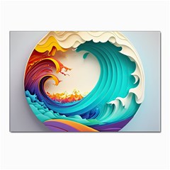 Tsunami Tidal Wave Wave Minimalist Ocean Sea 3 Postcards 5  X 7  (pkg Of 10) by Wegoenart