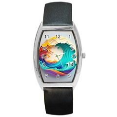 Tsunami Tidal Wave Wave Minimalist Ocean Sea 3 Barrel Style Metal Watch by Wegoenart