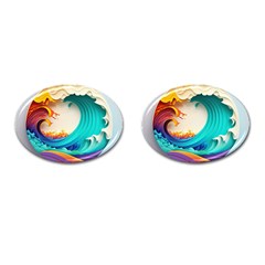 Tsunami Tidal Wave Wave Minimalist Ocean Sea 3 Cufflinks (oval) by Wegoenart