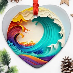 Tsunami Tidal Wave Wave Minimalist Ocean Sea 3 Heart Ornament (two Sides) by Wegoenart