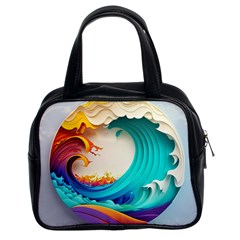 Tsunami Tidal Wave Wave Minimalist Ocean Sea 3 Classic Handbag (two Sides) by Wegoenart