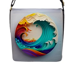 Tsunami Tidal Wave Wave Minimalist Ocean Sea 3 Flap Closure Messenger Bag (l) by Wegoenart