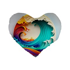 Tsunami Tidal Wave Wave Minimalist Ocean Sea 3 Standard 16  Premium Flano Heart Shape Cushions by Wegoenart