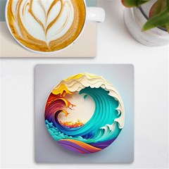 Tsunami Tidal Wave Wave Minimalist Ocean Sea 3 Uv Print Square Tile Coaster  by Wegoenart