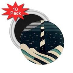 Lighthouse Abstract Ocean Sea Waves Water Blue 2 25  Magnets (10 Pack)  by Wegoenart