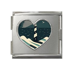 Lighthouse Abstract Ocean Sea Waves Water Blue Mega Link Heart Italian Charm (18mm) by Wegoenart