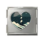 Lighthouse Abstract Ocean Sea Waves Water Blue Mega Link Heart Italian Charm (18mm) Front