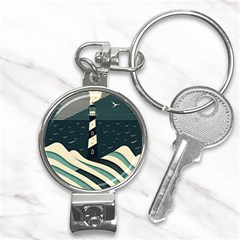 Lighthouse Abstract Ocean Sea Waves Water Blue Nail Clippers Key Chain by Wegoenart