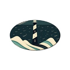 Lighthouse Abstract Ocean Sea Waves Water Blue Sticker (oval) by Wegoenart