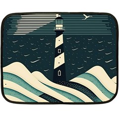 Lighthouse Abstract Ocean Sea Waves Water Blue Two Sides Fleece Blanket (mini) by Wegoenart