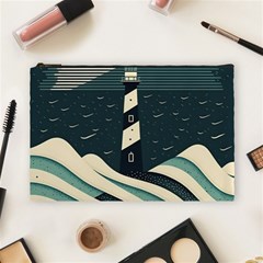 Lighthouse Abstract Ocean Sea Waves Water Blue Cosmetic Bag (large) by Wegoenart