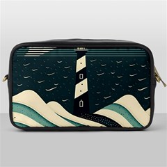 Lighthouse Abstract Ocean Sea Waves Water Blue Toiletries Bag (one Side) by Wegoenart