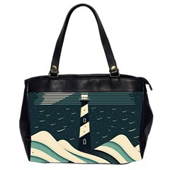 Lighthouse Abstract Ocean Sea Waves Water Blue Oversize Office Handbag (2 Sides) by Wegoenart