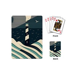 Lighthouse Abstract Ocean Sea Waves Water Blue Playing Cards Single Design (mini) by Wegoenart