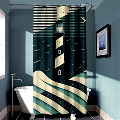 Lighthouse Abstract Ocean Sea Waves Water Blue Shower Curtain 36  X 72  (stall)  by Wegoenart