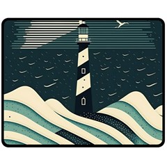 Lighthouse Abstract Ocean Sea Waves Water Blue Two Sides Fleece Blanket (medium) by Wegoenart