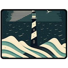 Lighthouse Abstract Ocean Sea Waves Water Blue Two Sides Fleece Blanket (large) by Wegoenart