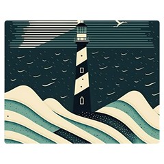 Lighthouse Abstract Ocean Sea Waves Water Blue Two Sides Premium Plush Fleece Blanket (medium) by Wegoenart